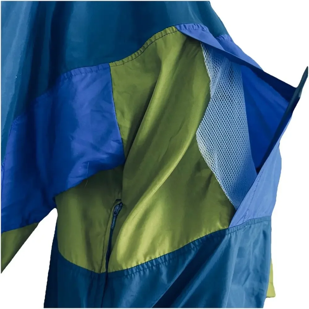 VTG 90s Nike Windbreaker Jacket Blue Green Colorblock Men‎ LG Pack Hood Half Zip